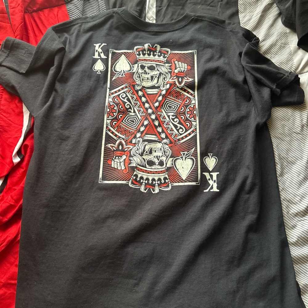 Black Graphic T-Shirt with Playing Card Design